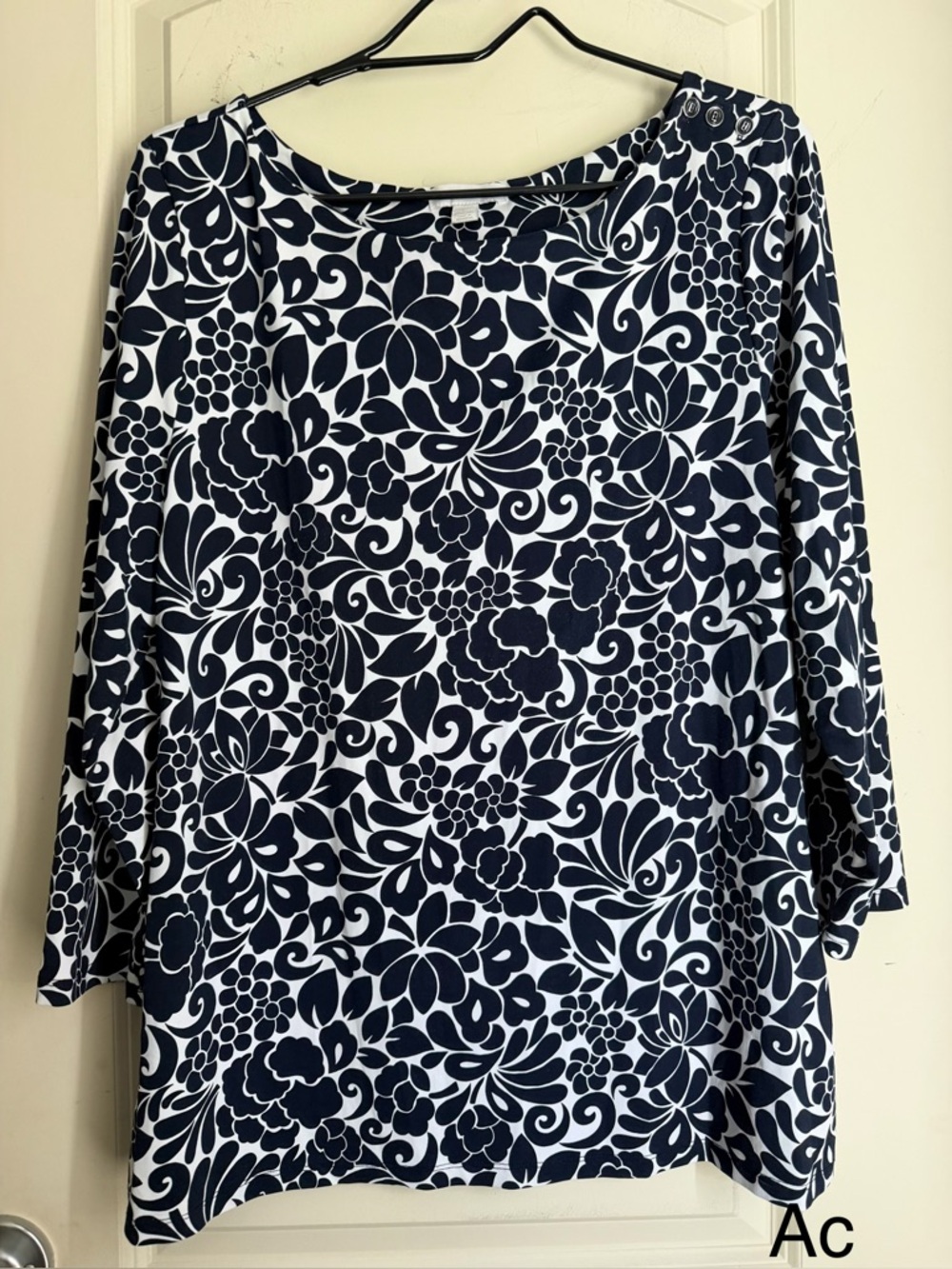 Charter Club Navy and White Floral 3/4 Sleeve Tunic top XL professional office - Picture 2 of 7